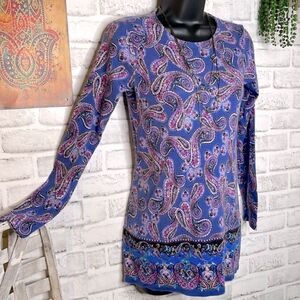 J. Jill Pima Cotton Crewneck Tunic Shirt Top Boho Hippie Petite XS